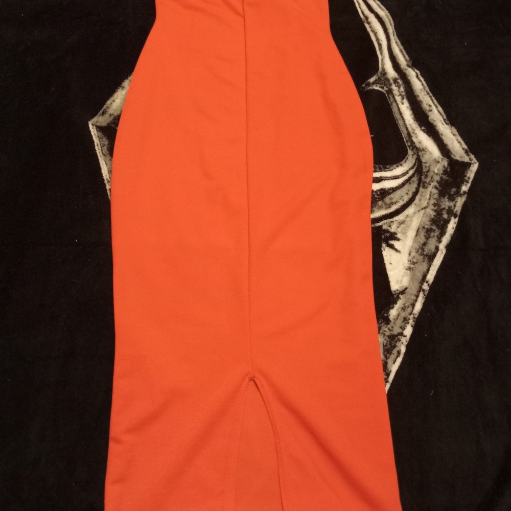boohoo night midi strapless dress size 8 in orange.